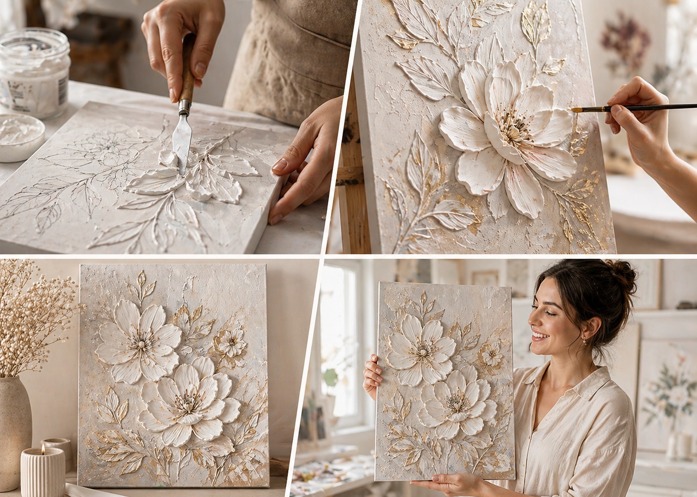 Collage del proceso de pintura en relieve